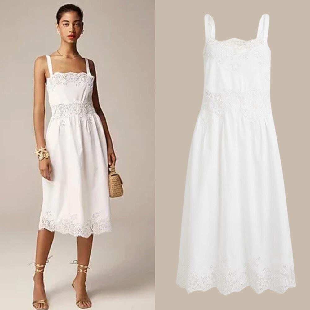 NWT J. Crew White Lace Midi Dress